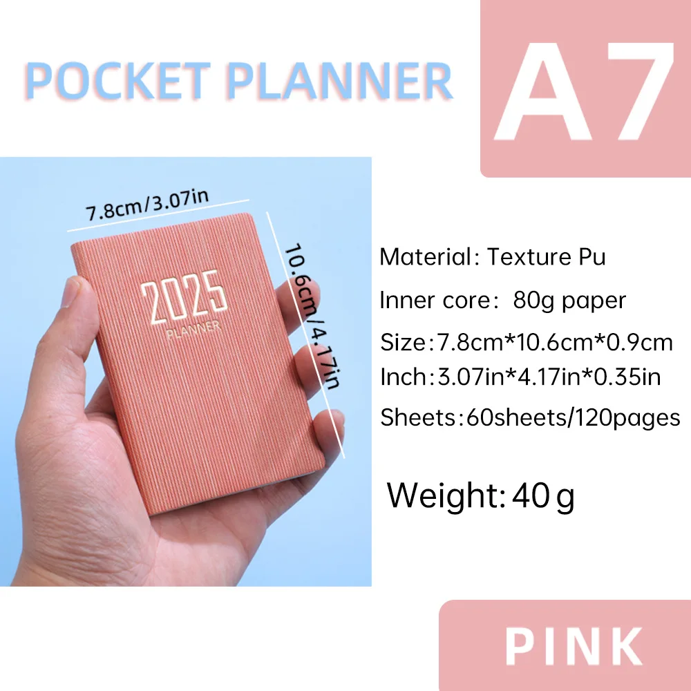 Portable 2025 Mini Pocket Notebook 365 Days Notepad Diary Notebook Day Week Month Planner Office School Stationery Gift A7