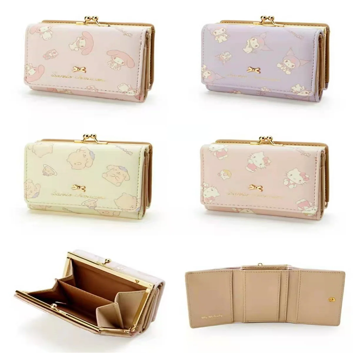 Sanrio Hello Kitty Wallets PU Leather Cinnamoroll Card Holders Casual Kuromi Money Bag My Melody Coin Purse Bag