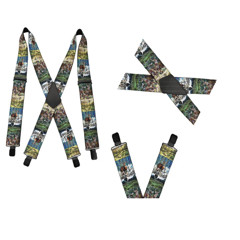 1.97インチ メンズ X型ニホンジカ柄 高弾性調節可能ストラップ