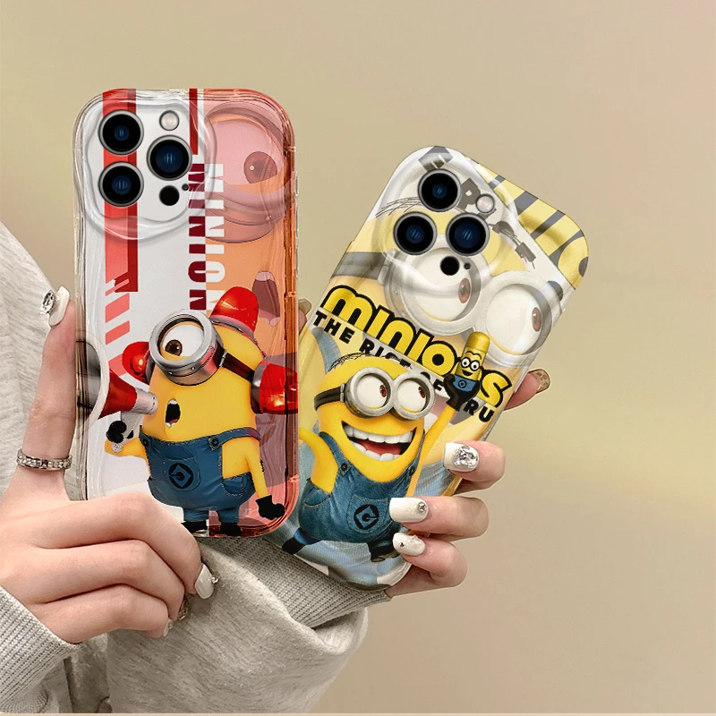 New Lovely M-Minions Cartoon Phone Soft Case for iPhone 16 15 14 ProMax 13 12 11 8 7 Plus X XR XS Max Silicone Protective Covers