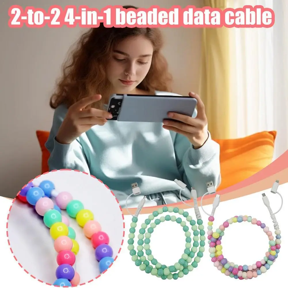 4 In 1 Cute Beaded USB To Type-C 66W Fast Charing Cable Compatible For Smartdevice Phone Earphone Tablet Multi-color Available