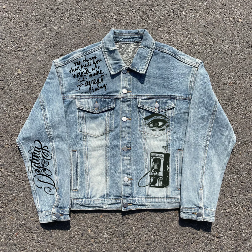 Retro American Dark Style Worn-In Denim Jacket Youthful Energy Multi-Pocket Loose Fit Long Sleeve Outerwear for Couples