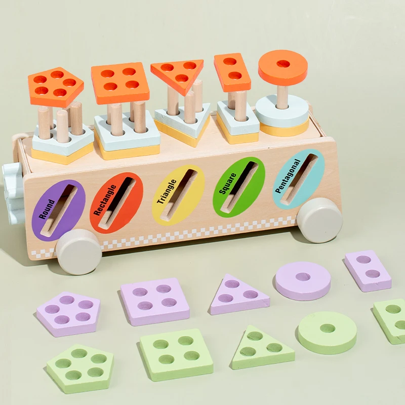 Jogo De Madeira Montessori Multifuncional, Coluna, Carro, Brinquedos Educativos, Pensamento Lógico, Forma, Cognição De Cor