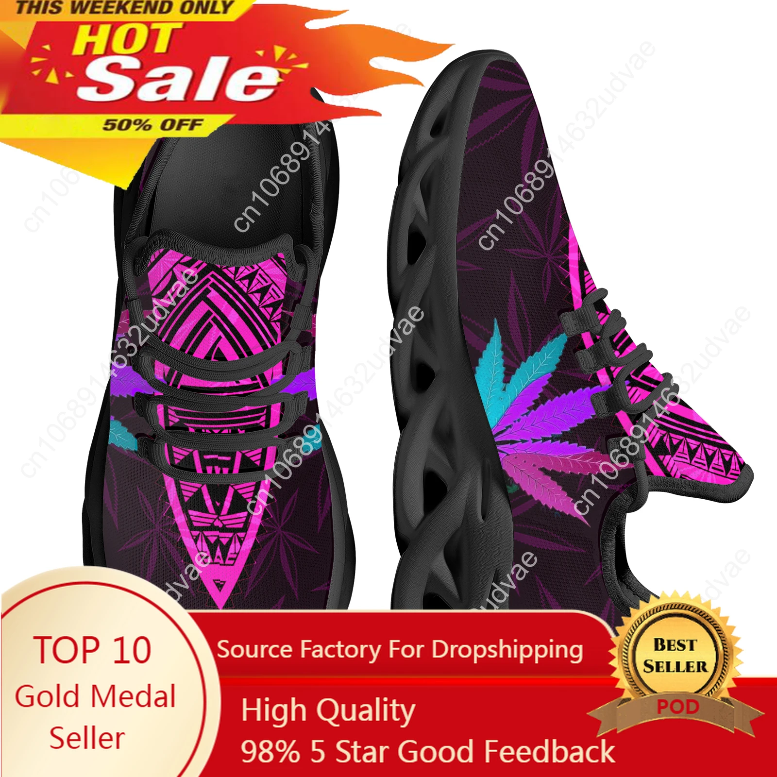 

3D Green Weed Leaves Printing Platform Sneakers for Women Breathable Lace up Flat Shoes Comfort Femme Footwear