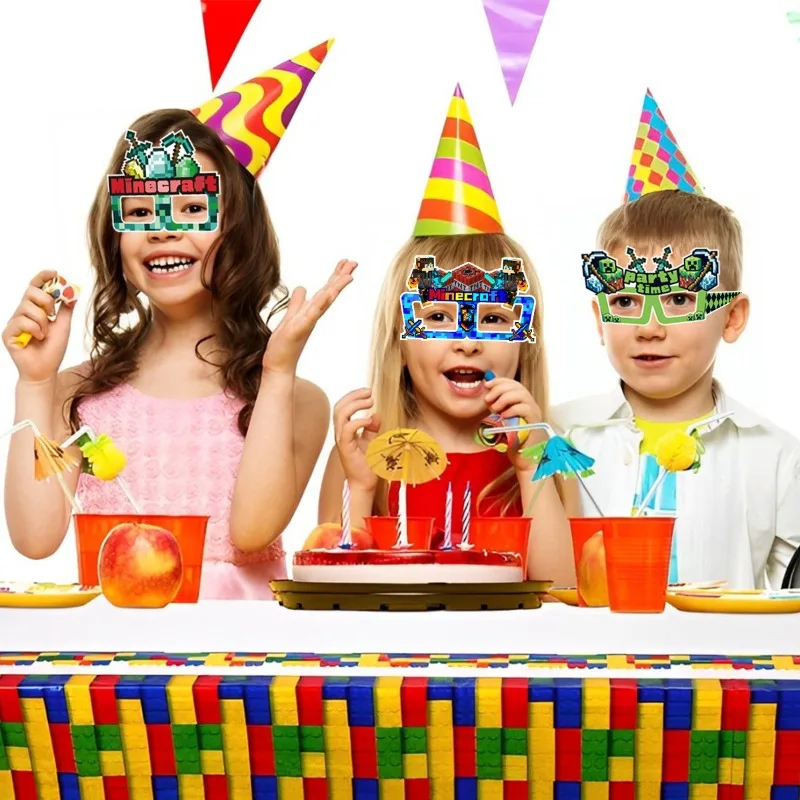Набор из 8 бумажных очков с принтами персонажей Minecraft для творческих игр, мультяшных вечеринок и фотосессий на день рождения