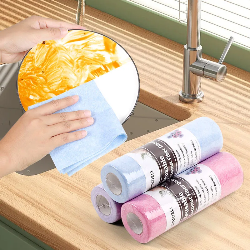 Super Absorbent Quick Dry Disposable Microfiber Lazy Cleaning Cloth Roll For Kitchen Oil Proof Dish Towel Tearable Wiping Cloth