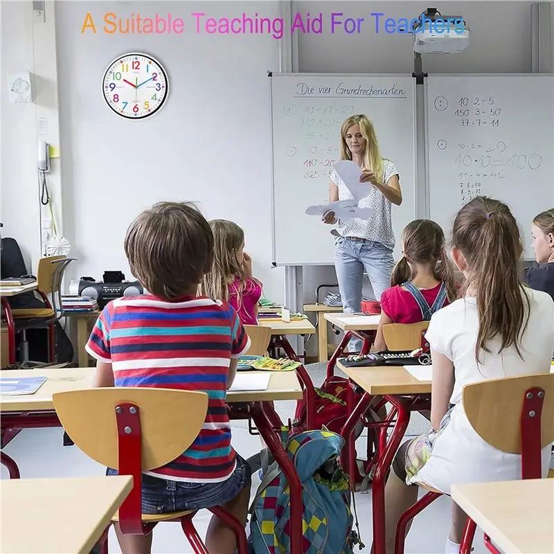 Y50A-5X Learning Clock For Kids - Telling Time Easily, Non-Ticking, Battery Operated, Silent, Colorful Teaching Time Clock