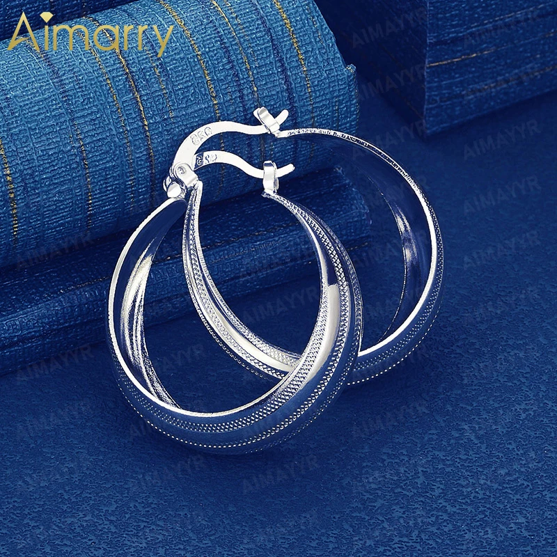 925 Sterling Silver 25mm Heavy-duty Wide Embossed Earrings for Women's Banquets and Weddings High-quality Fashion Jewelry