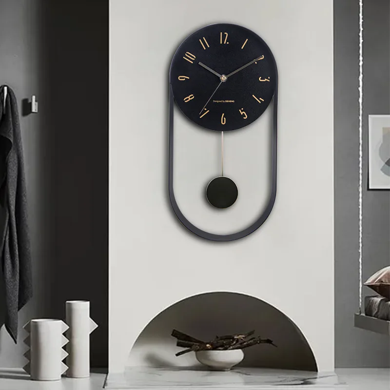 Wall Clock with Pendulum Battery Operated Non Ticking for Bedroom Decor