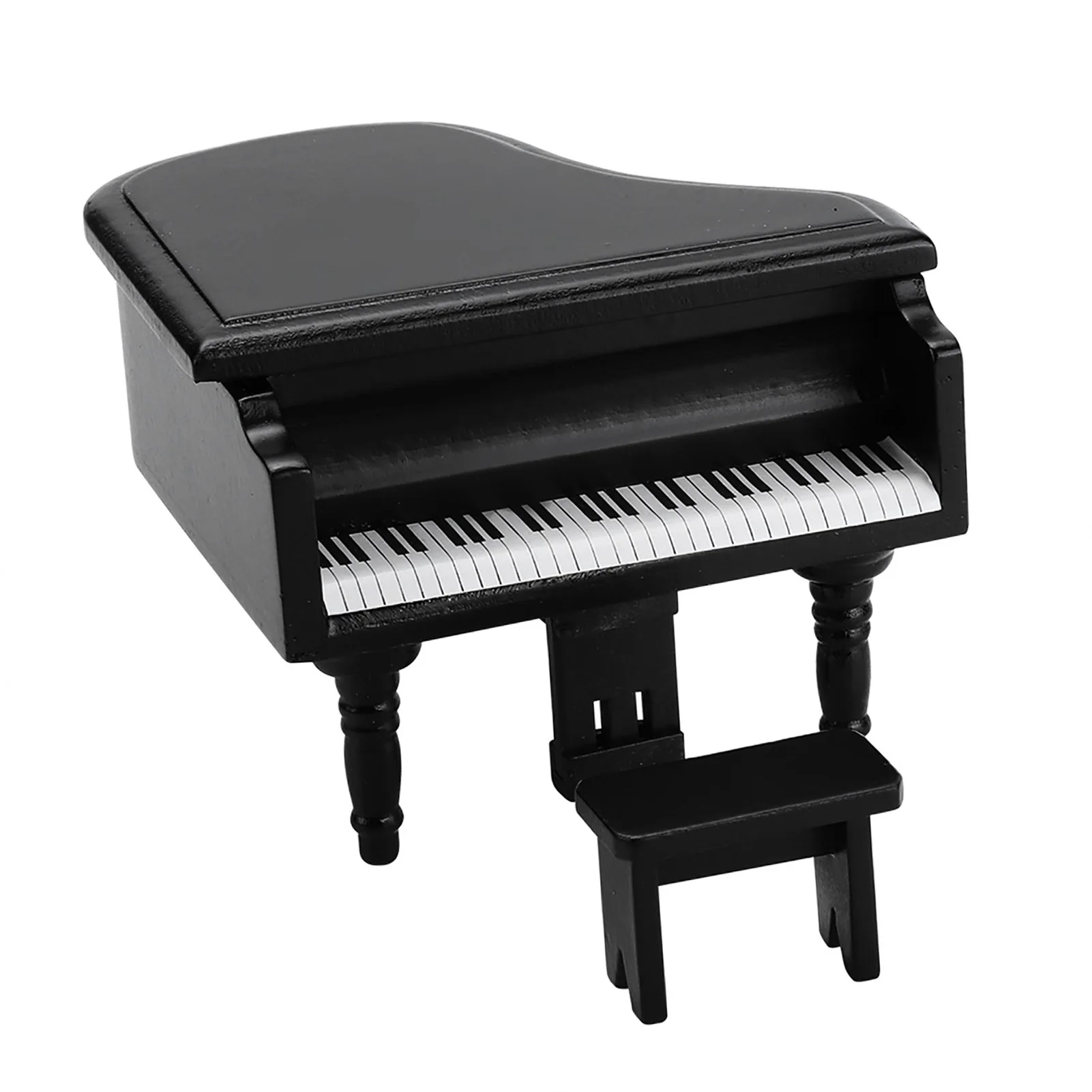 ZK30 Mini Simulation Wooden Grand Piano with Stool for 1:12 Doll House Accessory (Black)