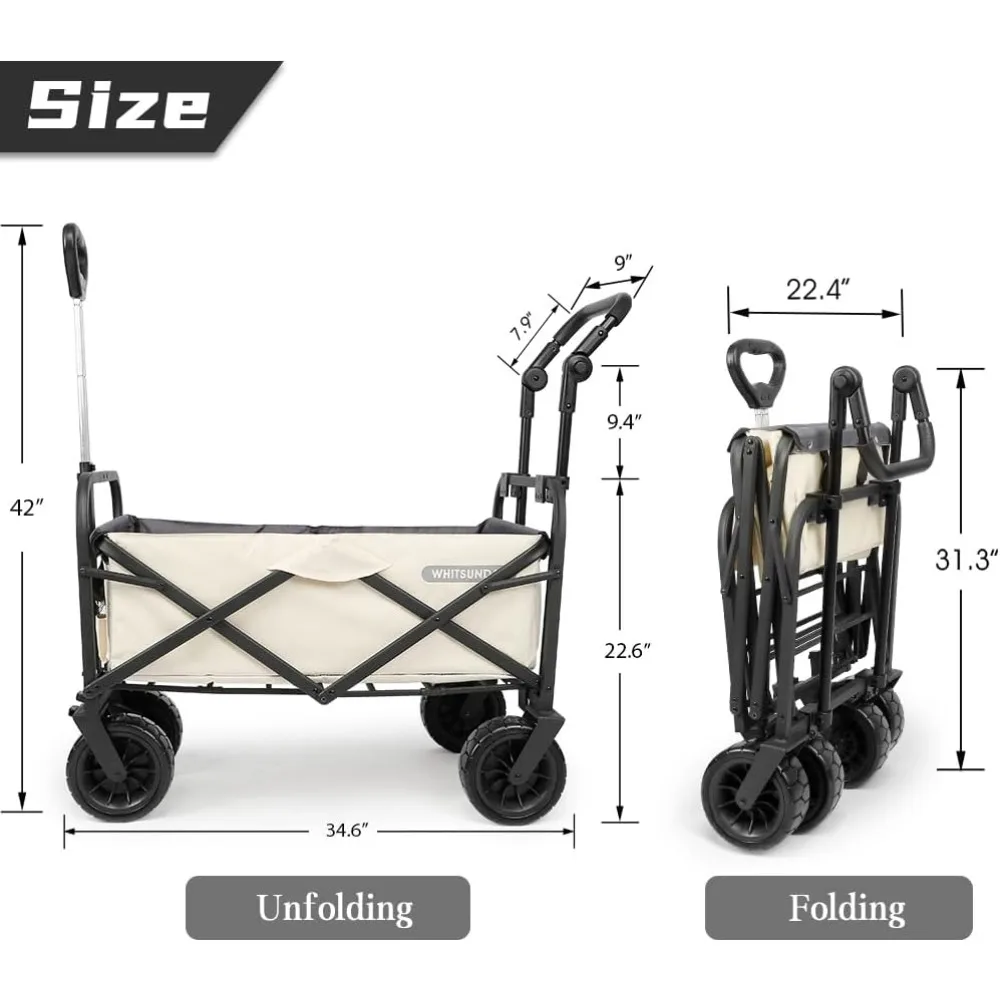 WHITSUNDAY Collapsible Folding Garden Outdoor Park Utility Wagon Picnic Camping Cart with Bearing and Brake 8