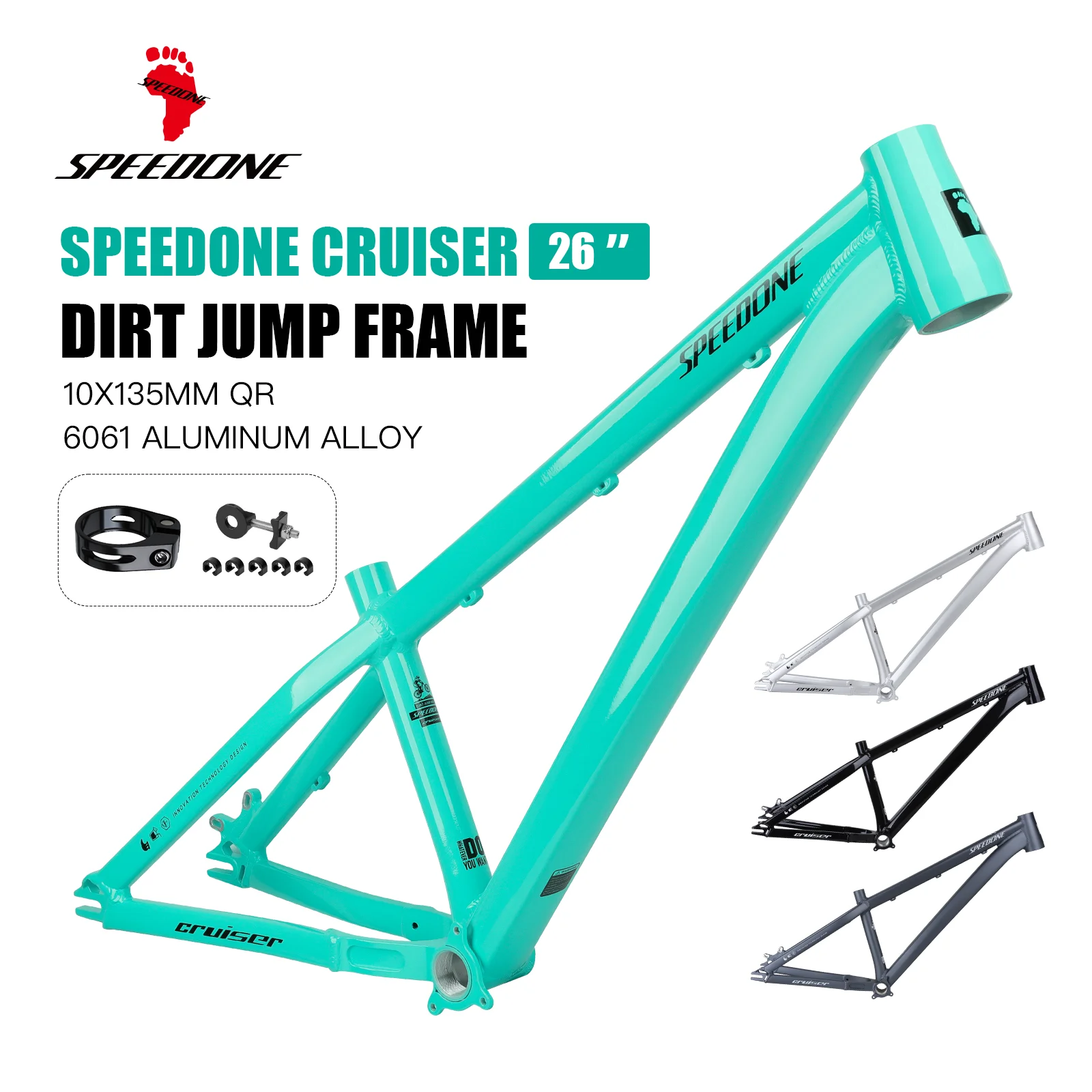 Cuadro de Bicicleta SPEEDONE Cruiser de 26 Pulgadas para MTB y Dirt Jump, BSA 73mm, 10x135mm QR, Aleación de Aluminio 6061, Tubo de Dirección Cónico, Bicicleta DJ