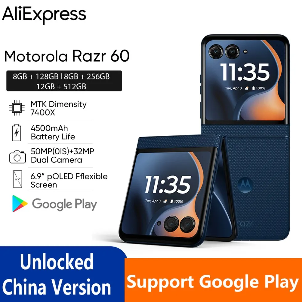 هاتف موتورولا موتو razr 60 5G الذكي 6.9 بوصة PLOED MTK الأبعاد 7400X 50MP 4500mAh هاتف قابل للطي كاميرا 50MP