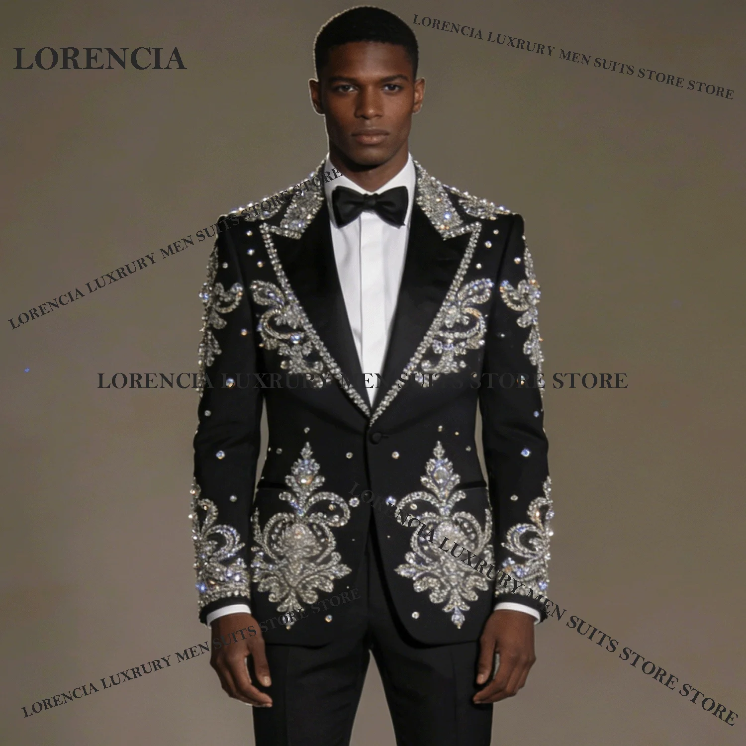 Handsome Men Diamond Design Suits Elegant Wedding Tuxedos Sparkly Customized Slim Ropa hombre 2 Pieces Sets Groom Male Blazers