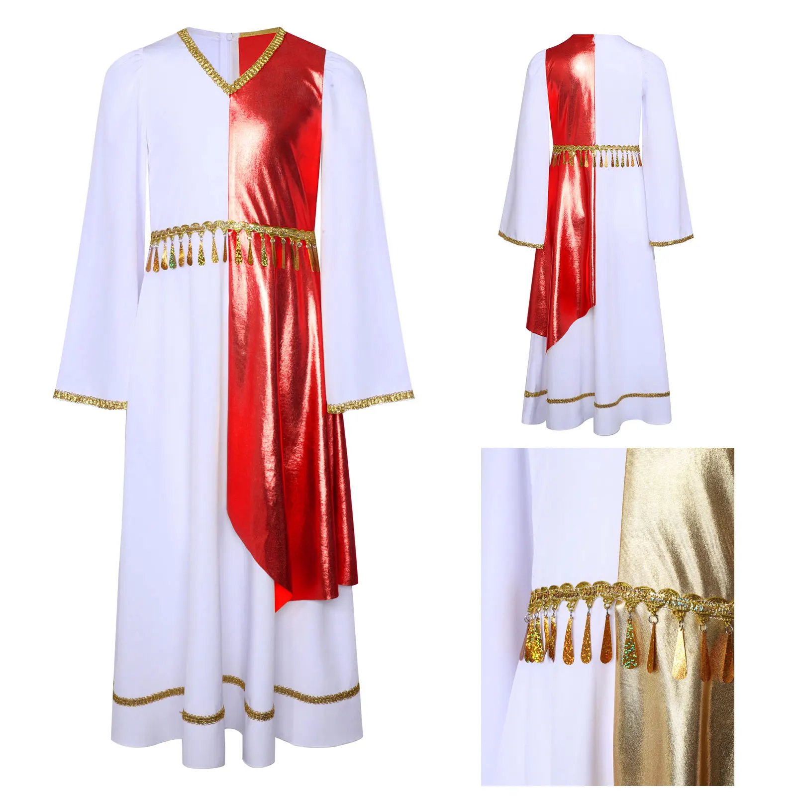 

Halloween Medieval Choir Priest Cosplay Dress Robe Tunic Shiny Drape for Rome Princess Queen Gowns for Carnival Party