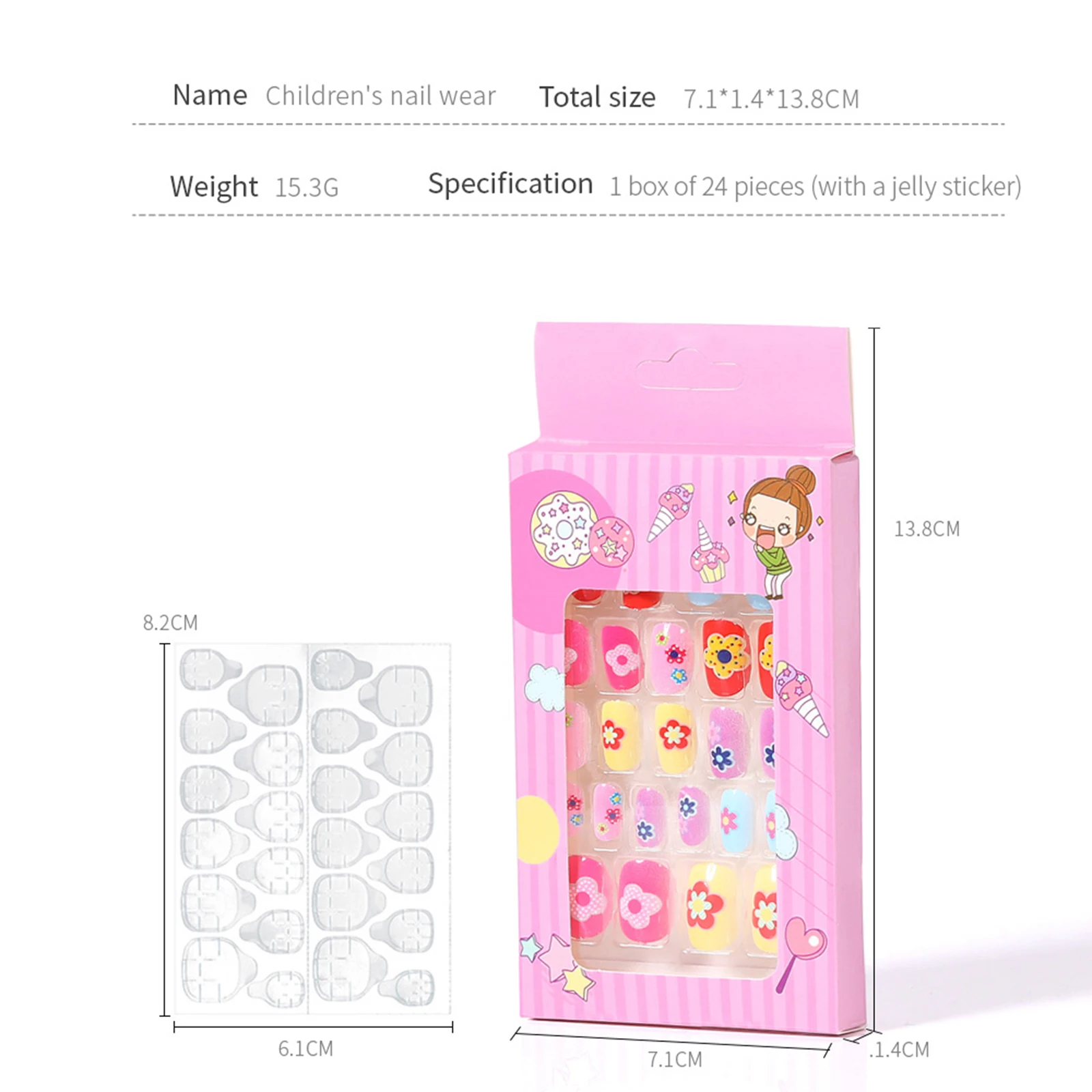 24 قطعة/صندوق الاطفال الكرتون نمط أظافر صناعية يمكن ارتداؤها لطيف فتاة الطفل الأظافر وهمية نصائح Kawaii الاكريليك الصحافة الاصطناعية على الأظافر + أداة