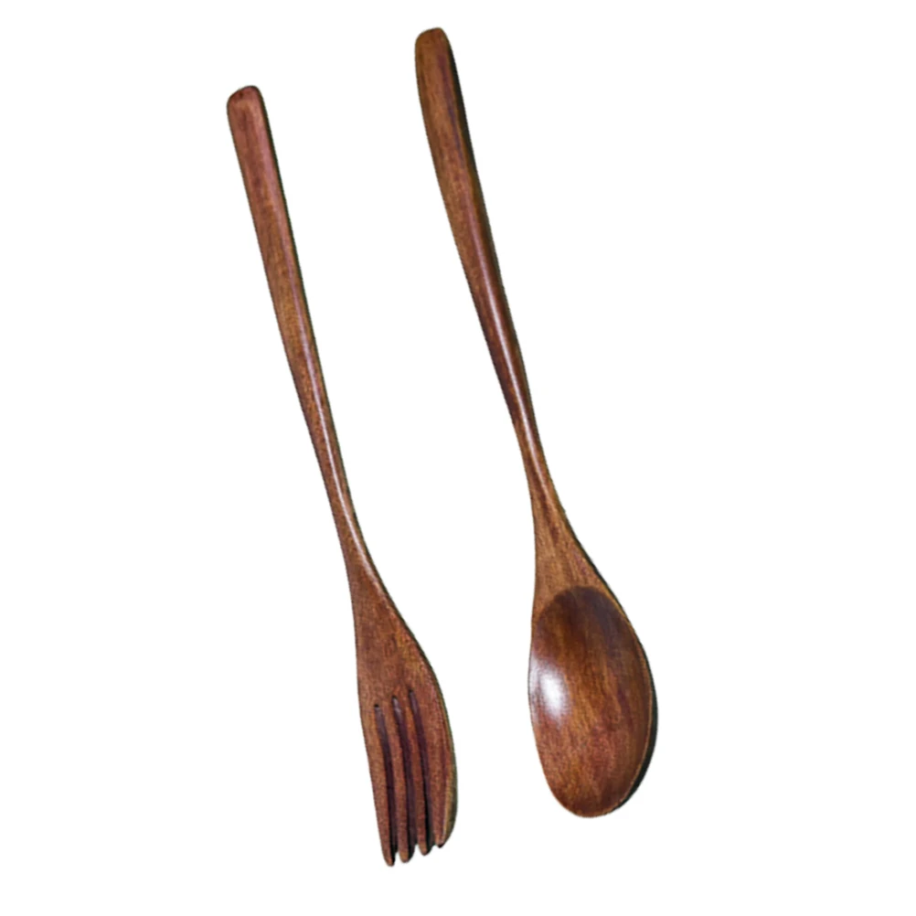 

2pcs Wooden Spoon Fork Natural Wood Sturdy Smooth Elegant Japanese Design Ergonomic Handle Lightweight Portable Easy