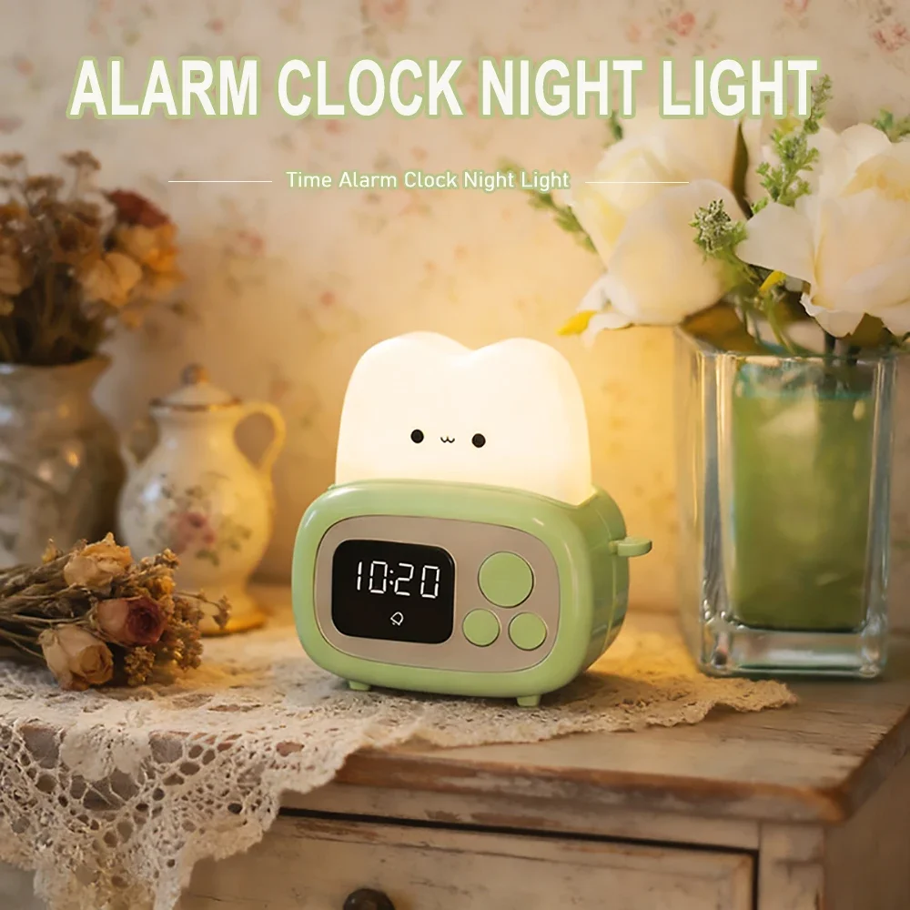1pc Time Toaster Night Light High Appearance Level Bedside Light Cute Sleeping Light Cartoon Mini Alarm Clock