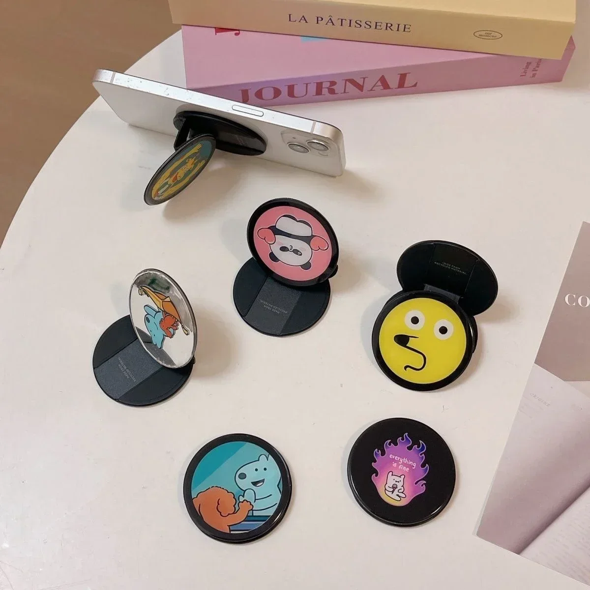 Cartoon Magnetic Folding Black Phone Stand for IPhone 11 12 13 14 15 16 Pro Max Holder Mount Support for Galaxy S24 Ultra