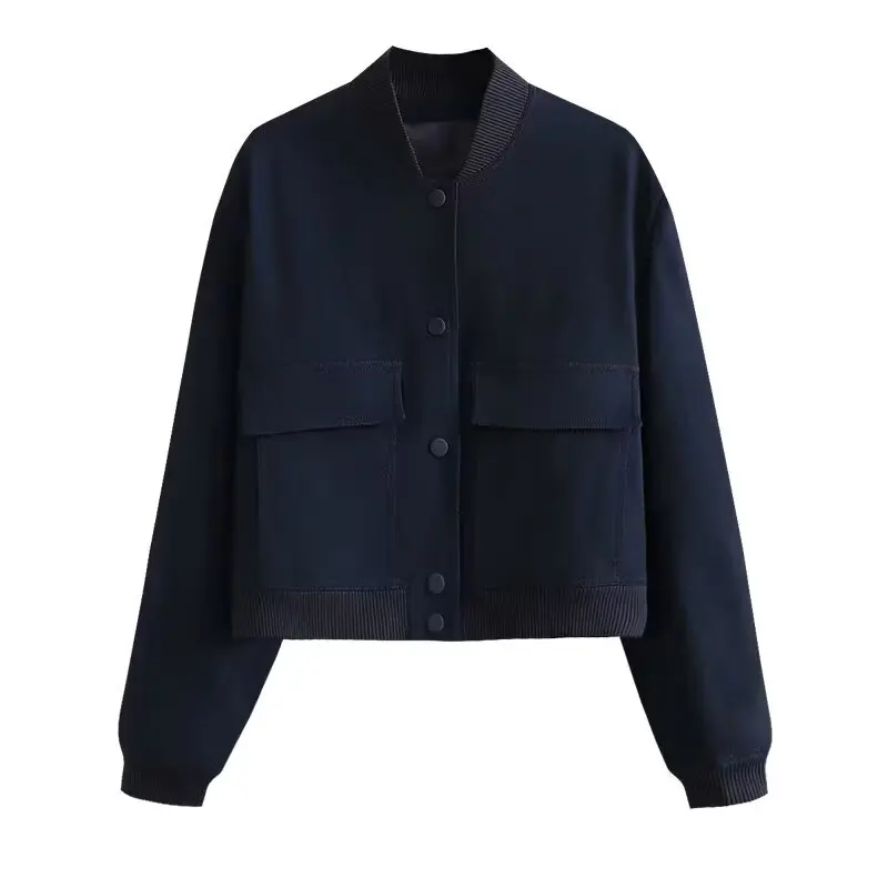 جاكيت طيار نسائي فضفاض متعدد الاستخدامات لربيع 2025 مع جيوب كبيرة، قصير ومستقيم، مصنوع من مواد أخرى، 00% عصري #3