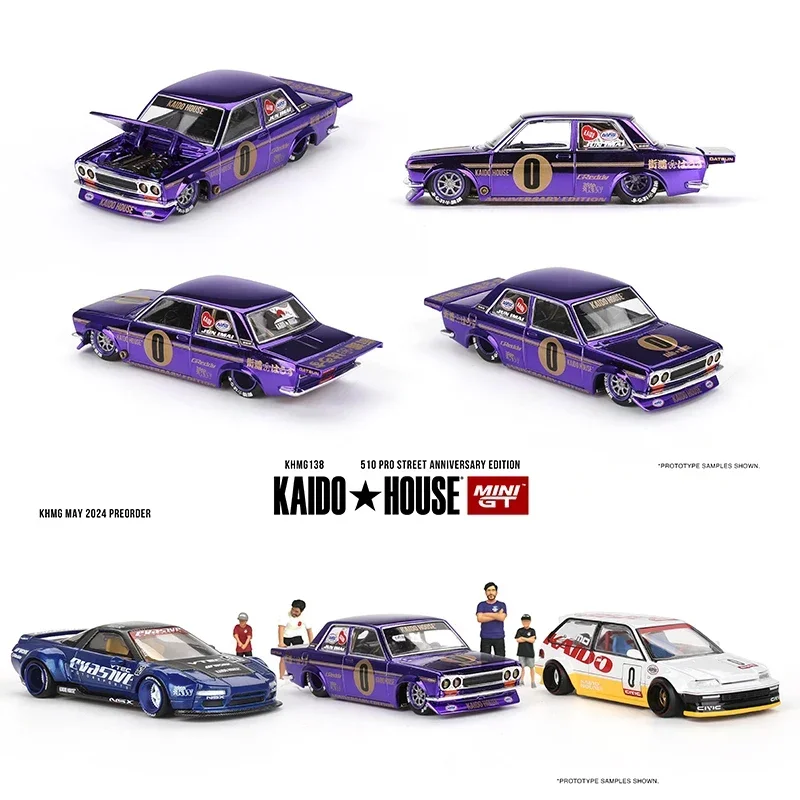 

MINIGT KHMG138 In Stock 1:64 Datsun 510 Pro Street Anniversary Edition Electroplated Car Model Openable Hood Diecast Kaido House