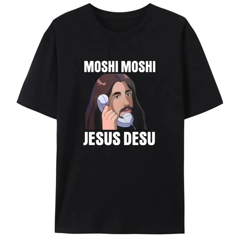 HOT SALE Moshi Moshi Jesus Desu, Jesus Calls A Japanese T-shirt Costume with Humorous Humorous References To Vintage