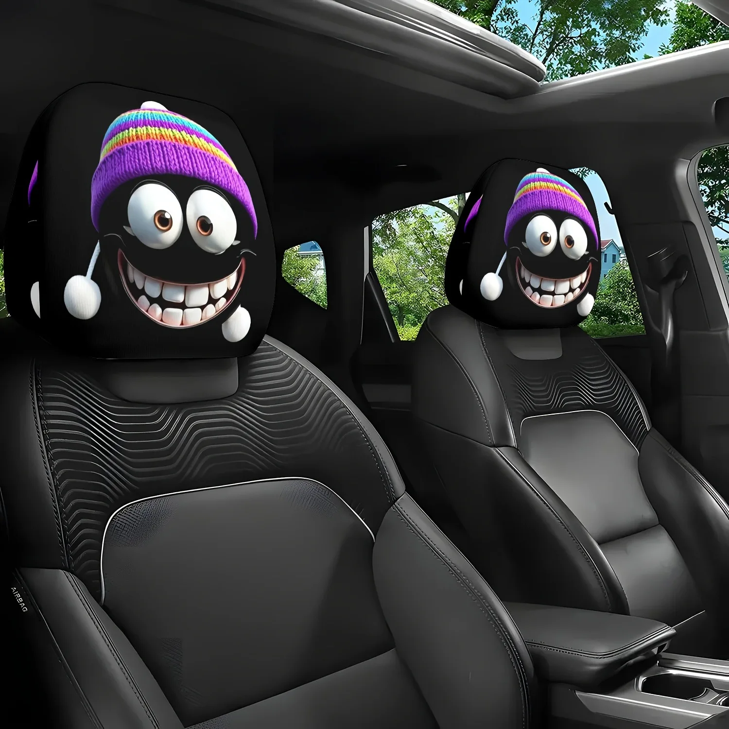Rainbow Hat Fun Expression Car Headrest Cover, Removable & Washable, Universal Daily Headrest Cover