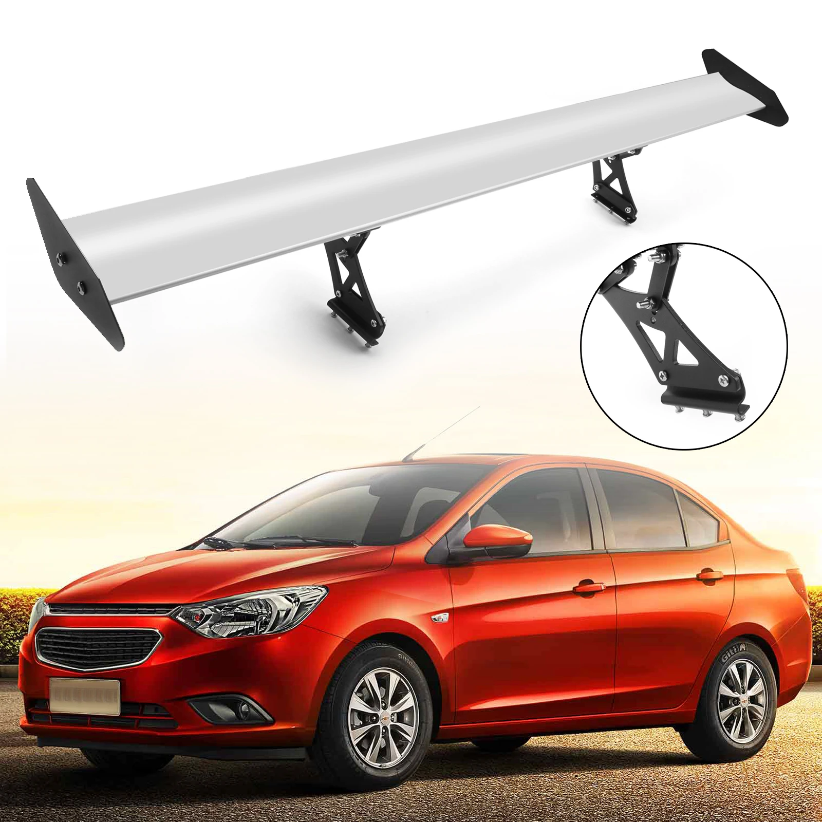 135cm Universal Hatch Adjustable Aluminum GT Rear Trunk Racing Spoiler Wing Silver