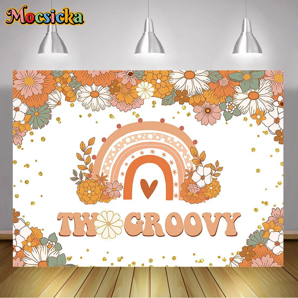 Groovy One วันเกิด Boho Rainbow Groovy ที่กำหนดเองพื้นหลังสุขสันต์วันเกิด70 Daisy Hippie Peace Love Party Supplies