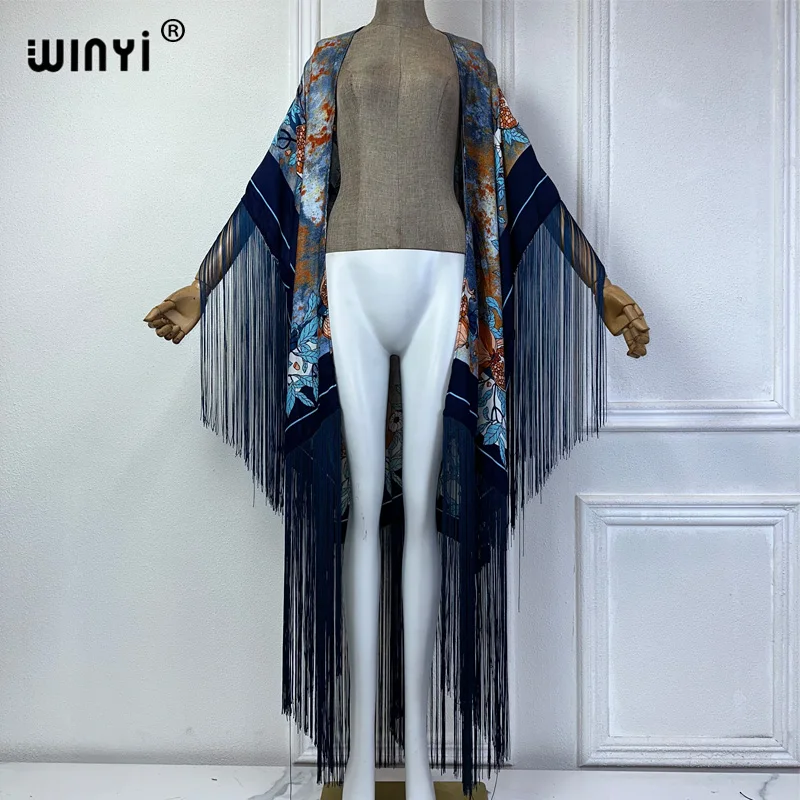 WINYI kimono letnia Bikini we wzory boho elegancka modny kardigan wakacyjna sukienka z frędzlami modny płaszcz odzież typu free size