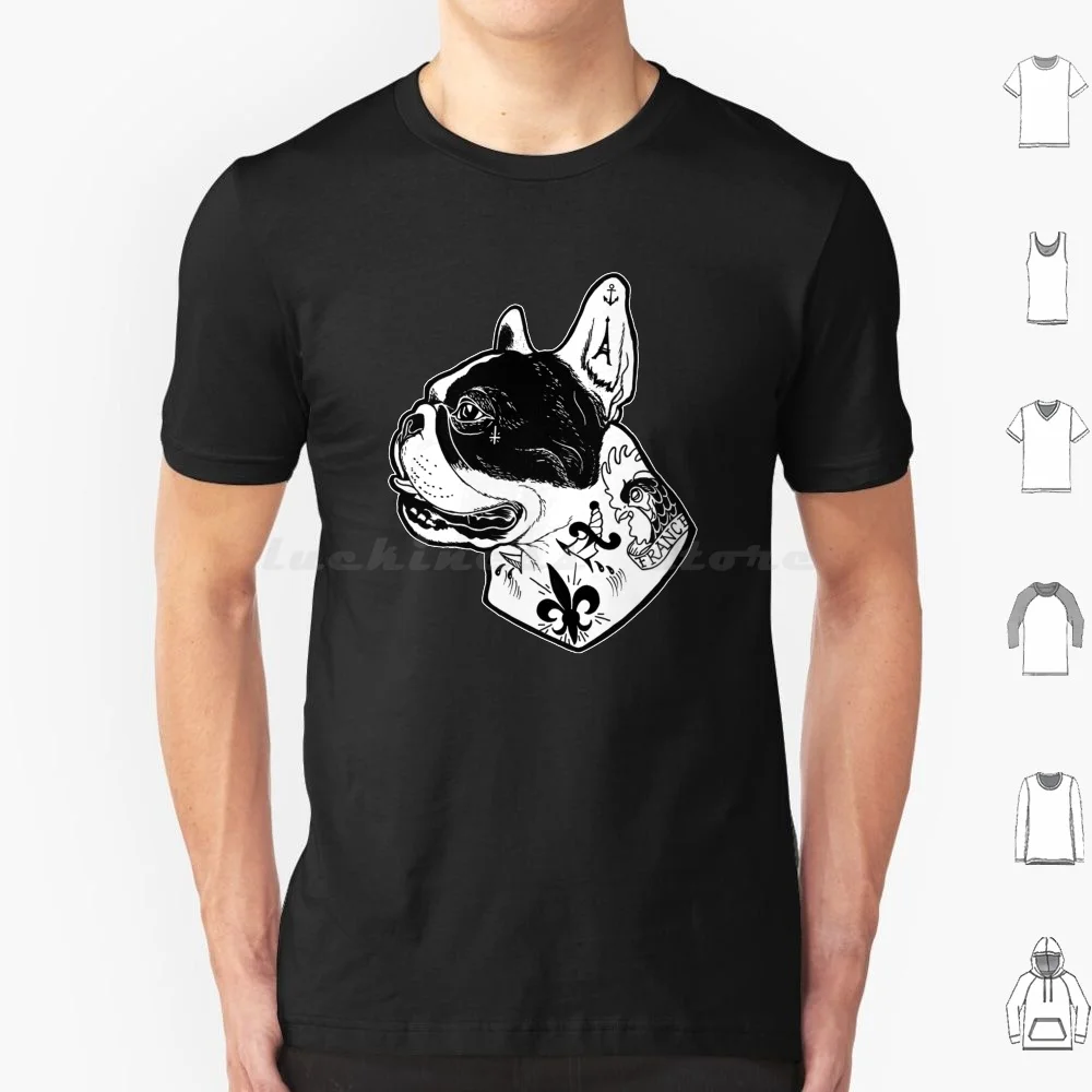 Bouledogue français tatoué t-shirt hommes femmes enfants 6xl bouledogue français Frenchie tatouages noir et blanc encre chien Canin Fleur De
