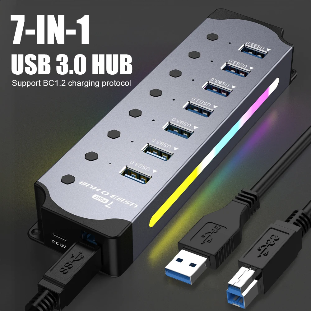 rgb porta usb 30 hub 5v 24a adaptador de energia alta velocidade transferencia de dados aluminio para pc laptop 01