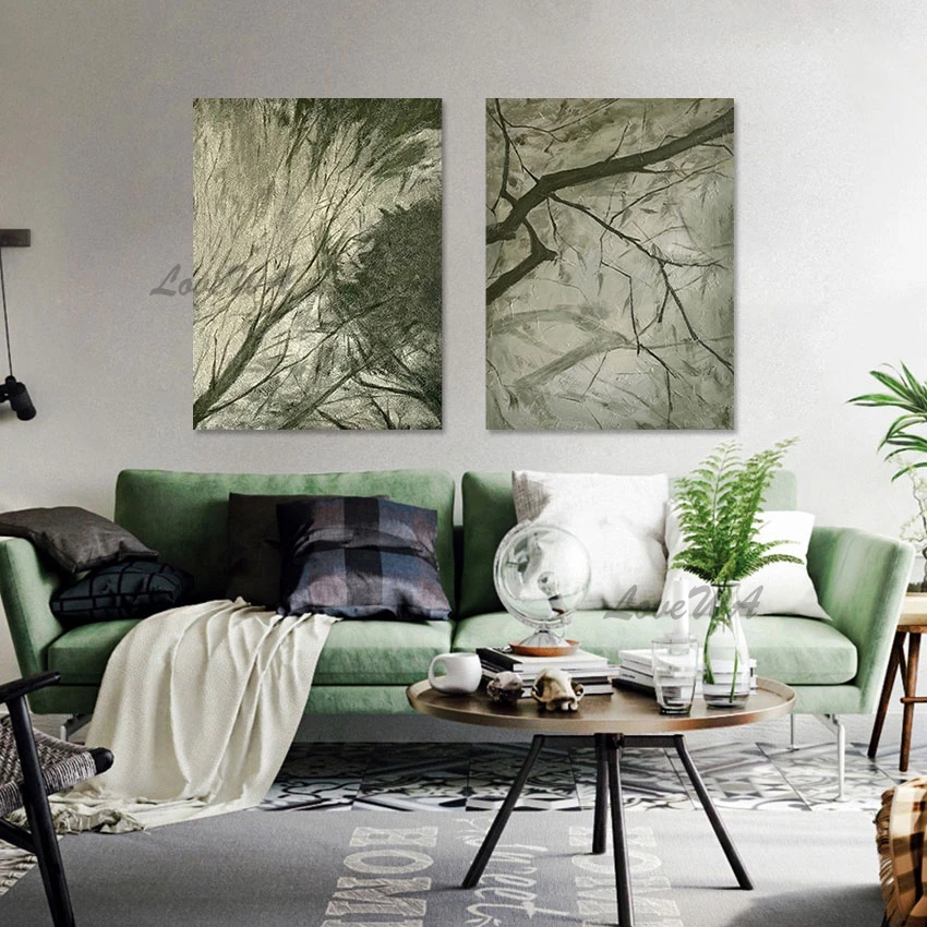 

Unframed Linen Canvas Artwork 2pcs Picture Art Wall Branches Of Trees Abstract Oil Painting Wholesale Cheap Decoration Gift