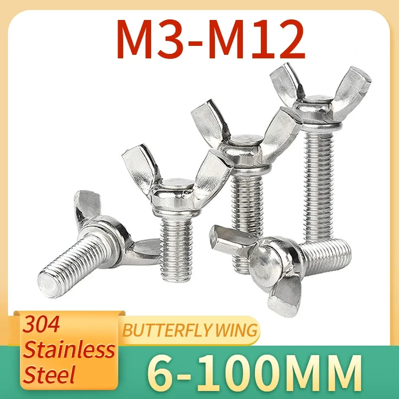 

5Pcs Butterfly Wing Bolts M3 M4 M5 M6 M8 M10 M12 Hand Tighting Wing Head Thumb Screws 304 Stainless Steel A2-70 DIN316 L:6-100mm