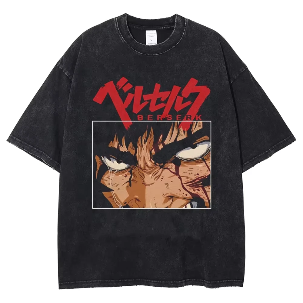 

BANDAI Men Streetwear Vintage Washed T-Shirt Anime Graphic Print Tshirt Harajuku Cotton Casual Summer Short Sleeve Vintage Tee