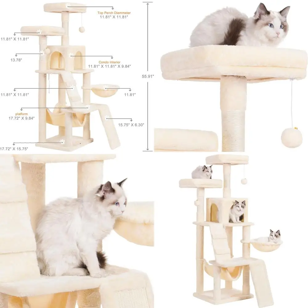 

Indoor Multi-Level Cat Tower with Plush Perch, Basket, and Scratching Board, Beige HCT014M