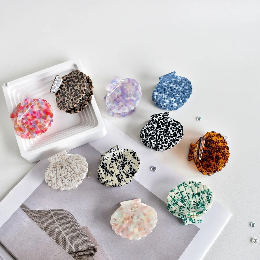 Unique Korean Hair Clips for Women Small Colorful Originality Shell Shape Hair Claws, Acetate Material Hair Accessories 2025