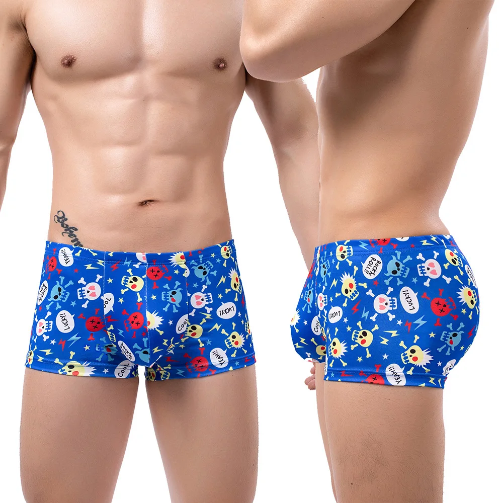 Men Boxer Underwear Cartoon Skull Print Elastic Waist Male Underpants Soft Breathable Shorts For Sports Casual Daily Wear