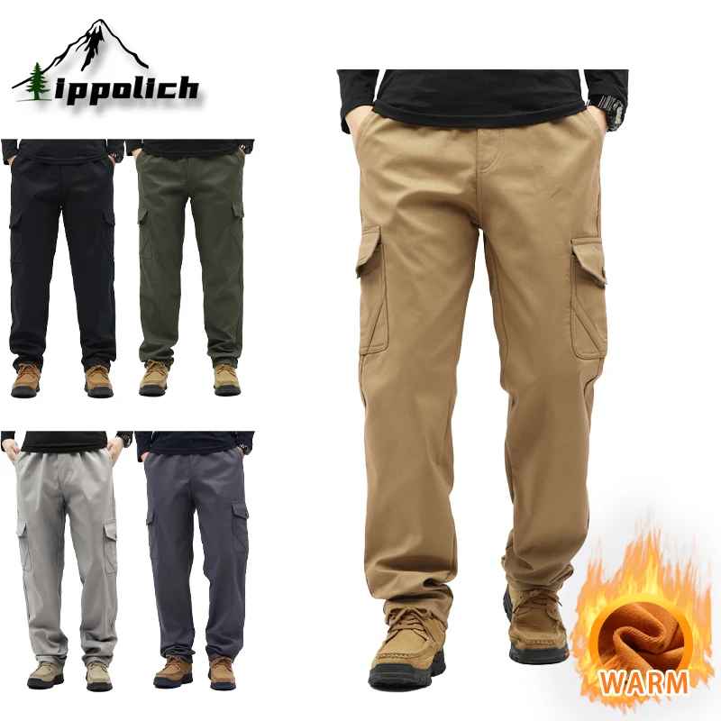 IPPOLICH American Style Vintage Loose-fit Warm Pants Men's Loose-Fit Outdoor Leisure Pants Cotton Loose Trousers Cargo Pans