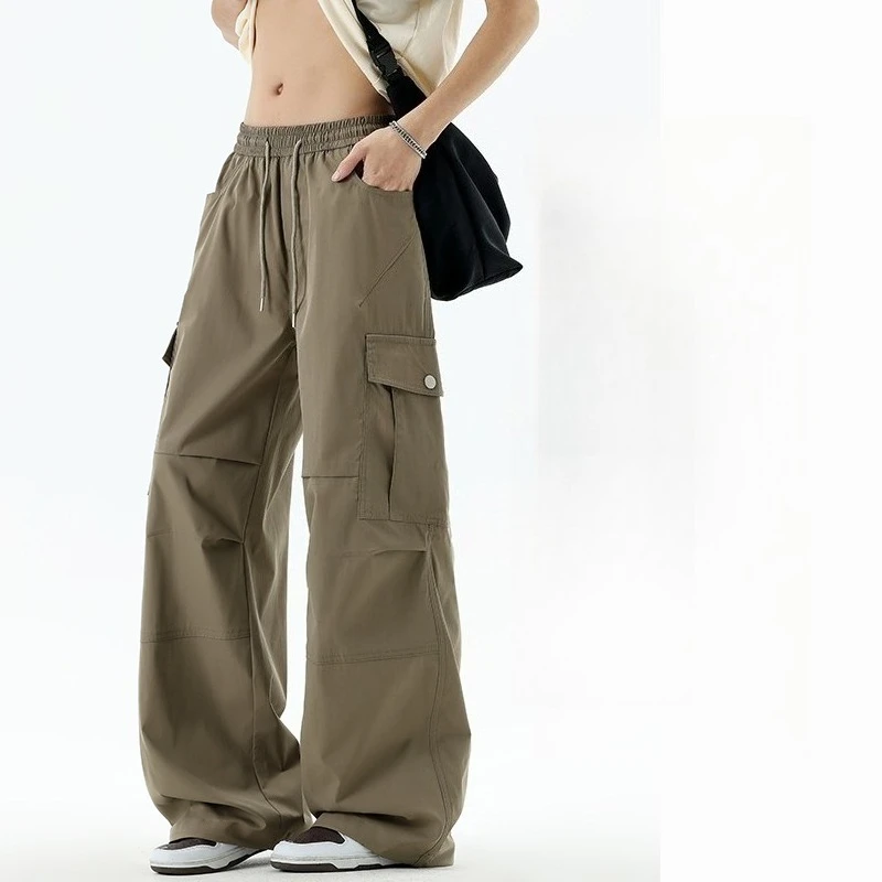 

Мужские брюки-карго, спортивные штаны, свободные прямые брюки с эластичным поясом, летние повседневные брюки с множеством карманов для мужчин