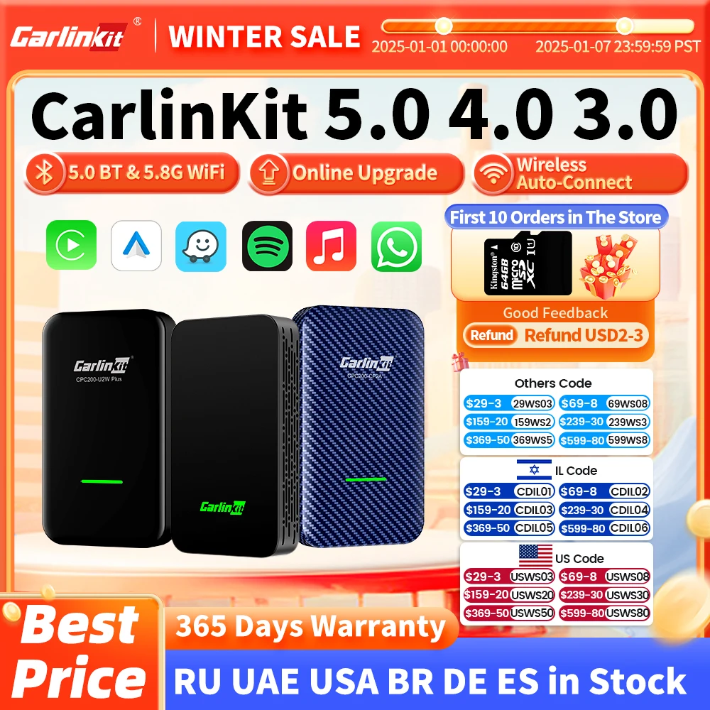 CarlinKit 5.0 4.0 3.0 CarPlay Wireless Dongle Activator Auto-connect For Audi Porshe Benz VW Volvo Toyota Plug&Play MP4 MP5 Play