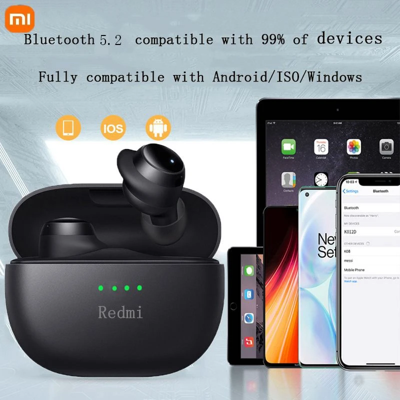 سماعات بلوتوث لاسلكية من Xiaomi Redmi، سماعة رأس رياضية للتحكم TWS، ميكروفون مقاوم للماء، سماعة موسيقى تعمل على جميع الهواتف الذكية