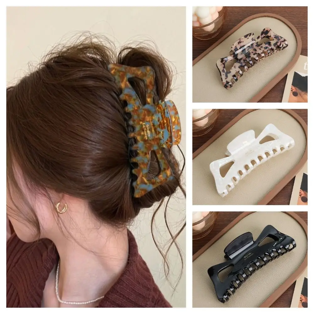 

Personalized Sweet Bowknot Hair Claw Hollow Leopard Print Ponytail Clip Korean Style Shiny White Large Shark Clip Lady