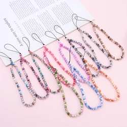 Fashion Gradient Colorful Mobile Phone Chain Anti-Loss Natural Stone Telephone Chain Cellphone Hanging Cord For Women Jewelry