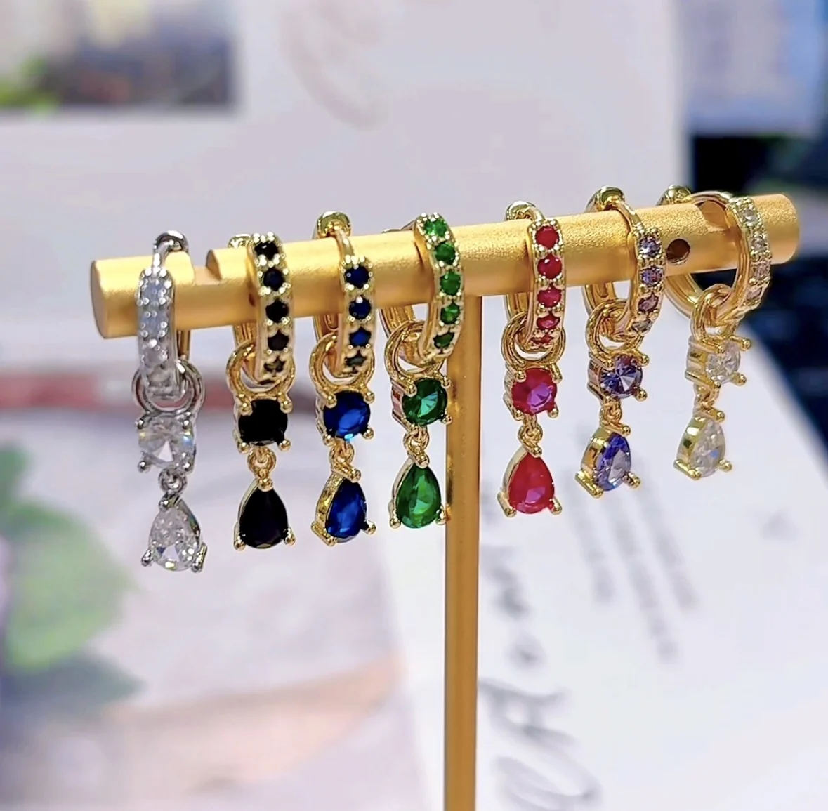 925 Silver Needle round/water Drop Zircon Connection Pendant Multicolor Hoop Earrings For Women Fashion Luxury Party Jewelry