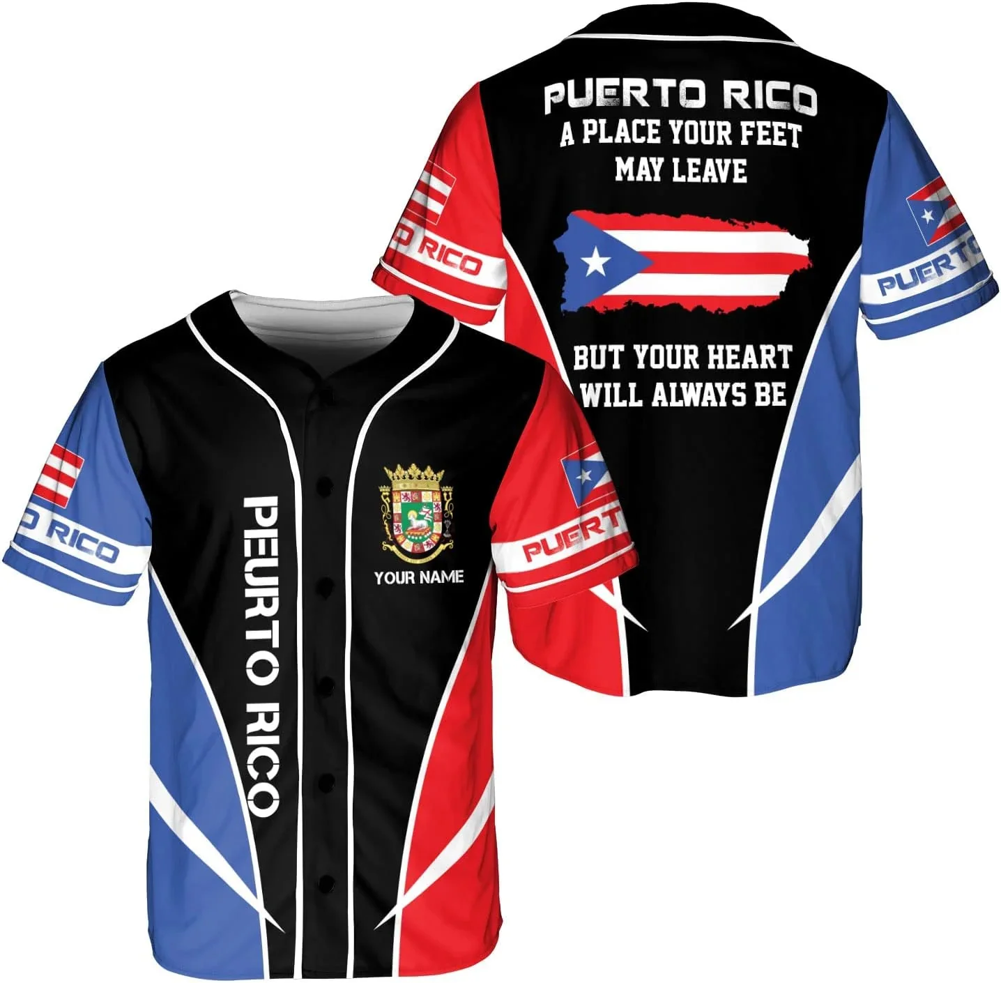 Personalized Puerto Rico Baseball Shirt, Customized Team Name Puerto Rican 3D Printed Summer Fashion Men's Baseball Jersey KZ22