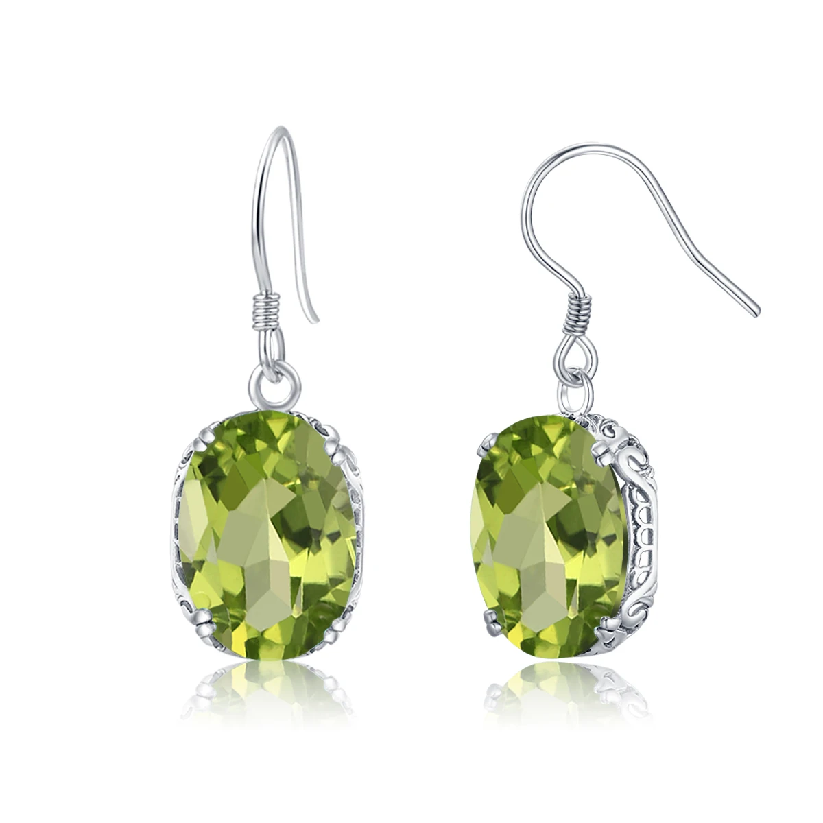 Original Vintage Peridot 925 Sterling Silver Long Hanging Earrings For Women Lever Back Drop Earrings Elegant Fine Jewelry