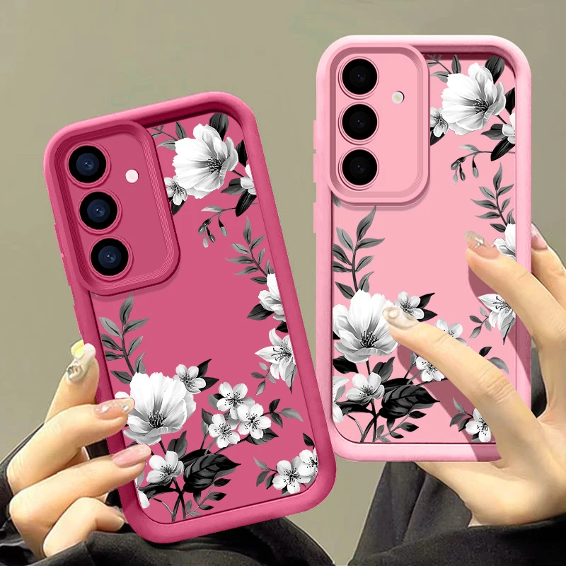 Black-white Flower Case For Samsung Galaxy S25 S24 S23 S22 Ultra S21 S20 FE A14 A15 A16 A25 A26 A34 A35 A36 A54 A55 A56 5G Capa - náhled 4
