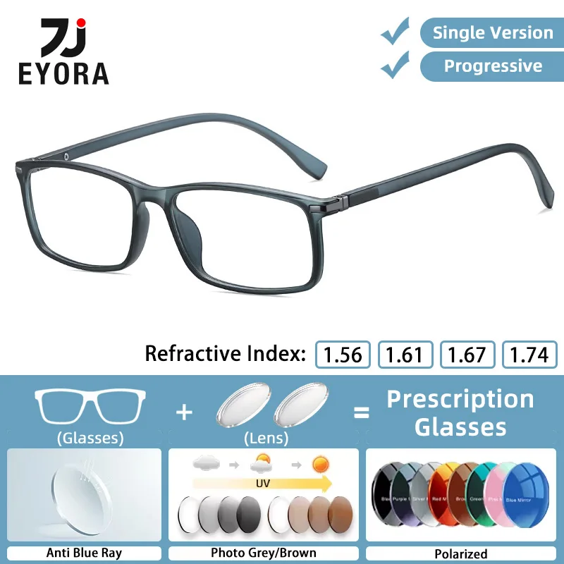 

EYORA Lightweight Square Reading Glasses Myopia Eyewear Hyperopia Full Rim Anti Blue Light Progressive Photochromic Eyewear Lens