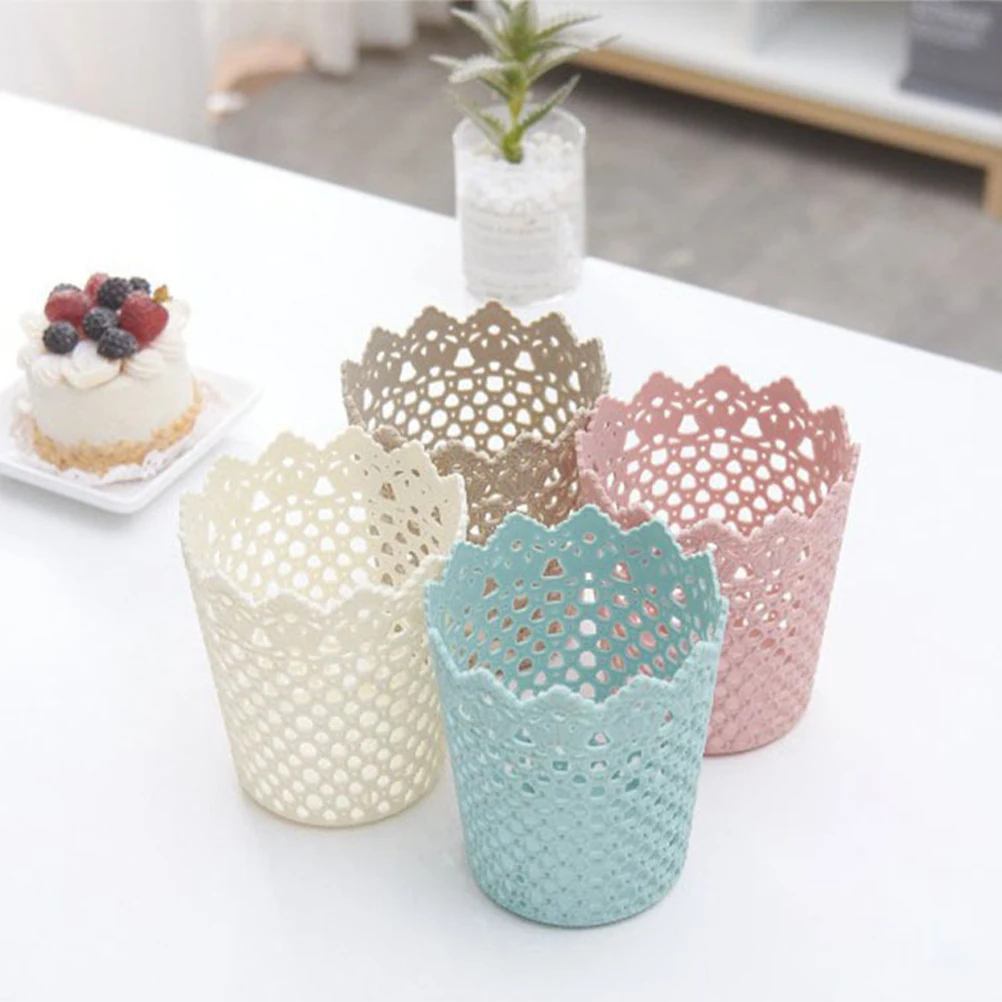 

4Pcs Desktop Storage Basket Hollow-Out Round Plastic Organizer for Home Office Nursery Kitchen Sundry Basket Portable Household